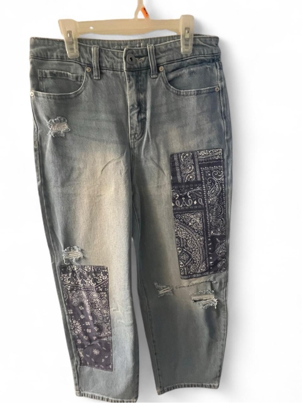 Light Blue Patchwork Women’s Straight Jeans - Picture 2 of 4